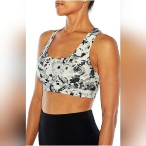 Marika Avianna Women's Black & White Floral Medium Impact Sports Bra Size Small